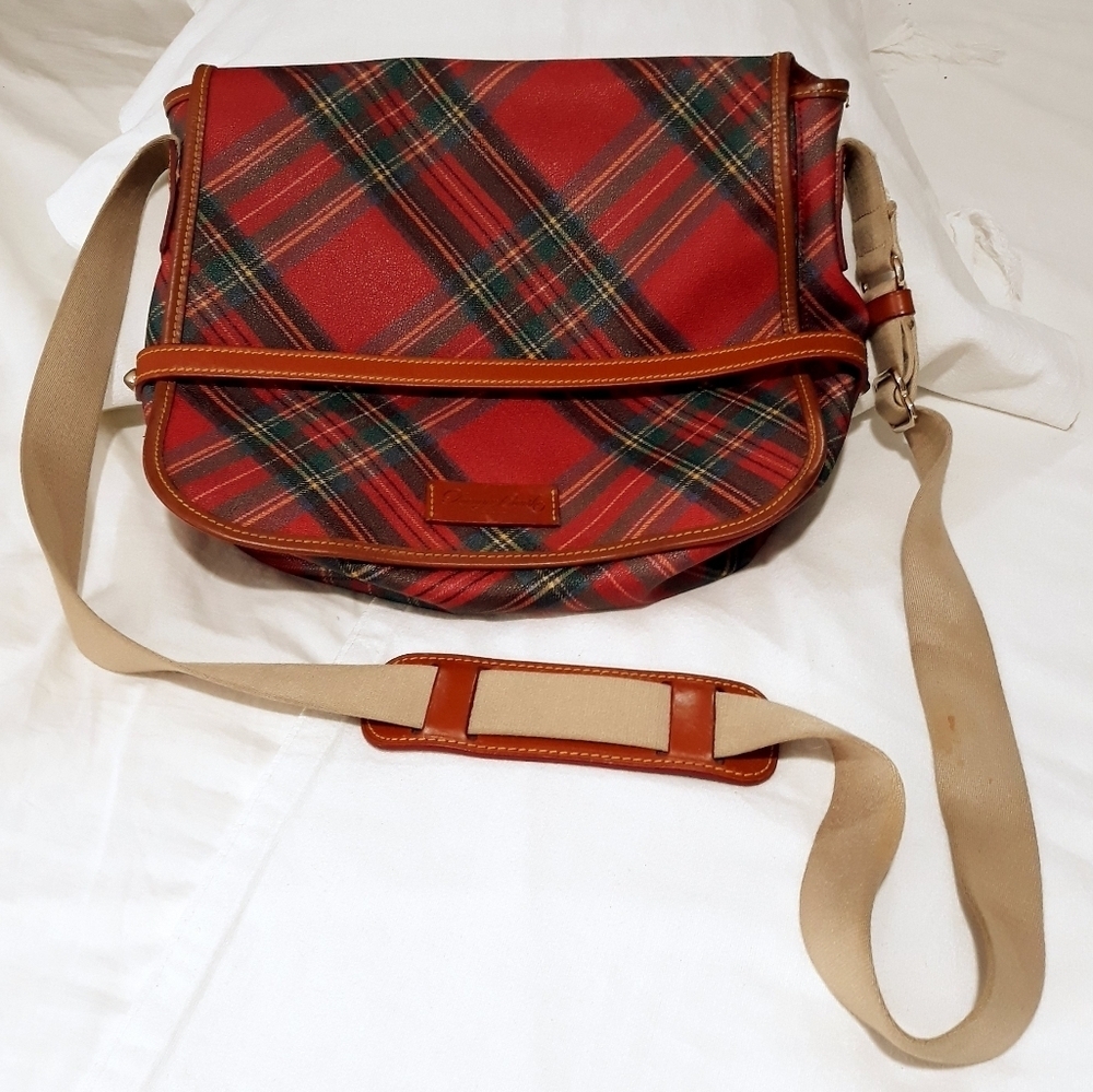 Dooney & Bourke Red and Green Plaid Crossbody Bag